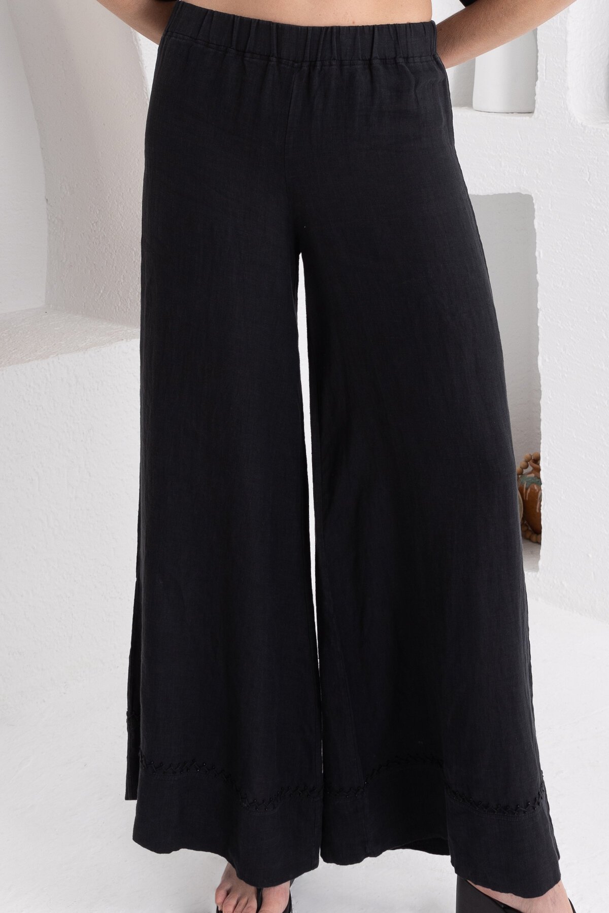 Black Natur | Keten Bol Paça Pantolon