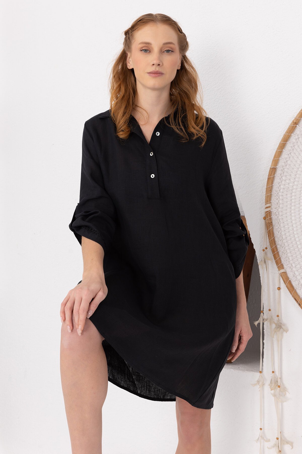 Black Natur | Keten Gömlek Elbise