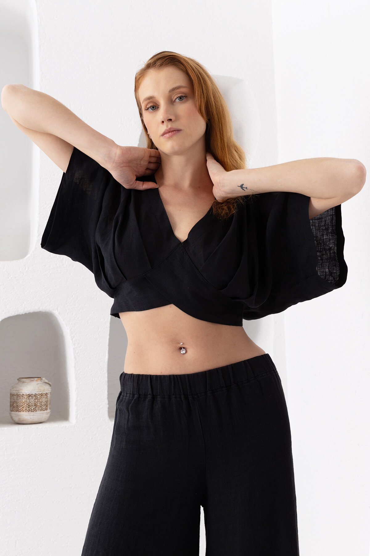 Black Natur | Keten Kısa Bluz