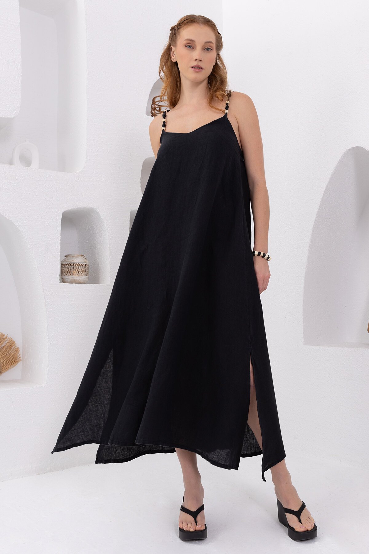 Black Natur | Keten Uzun Elbise