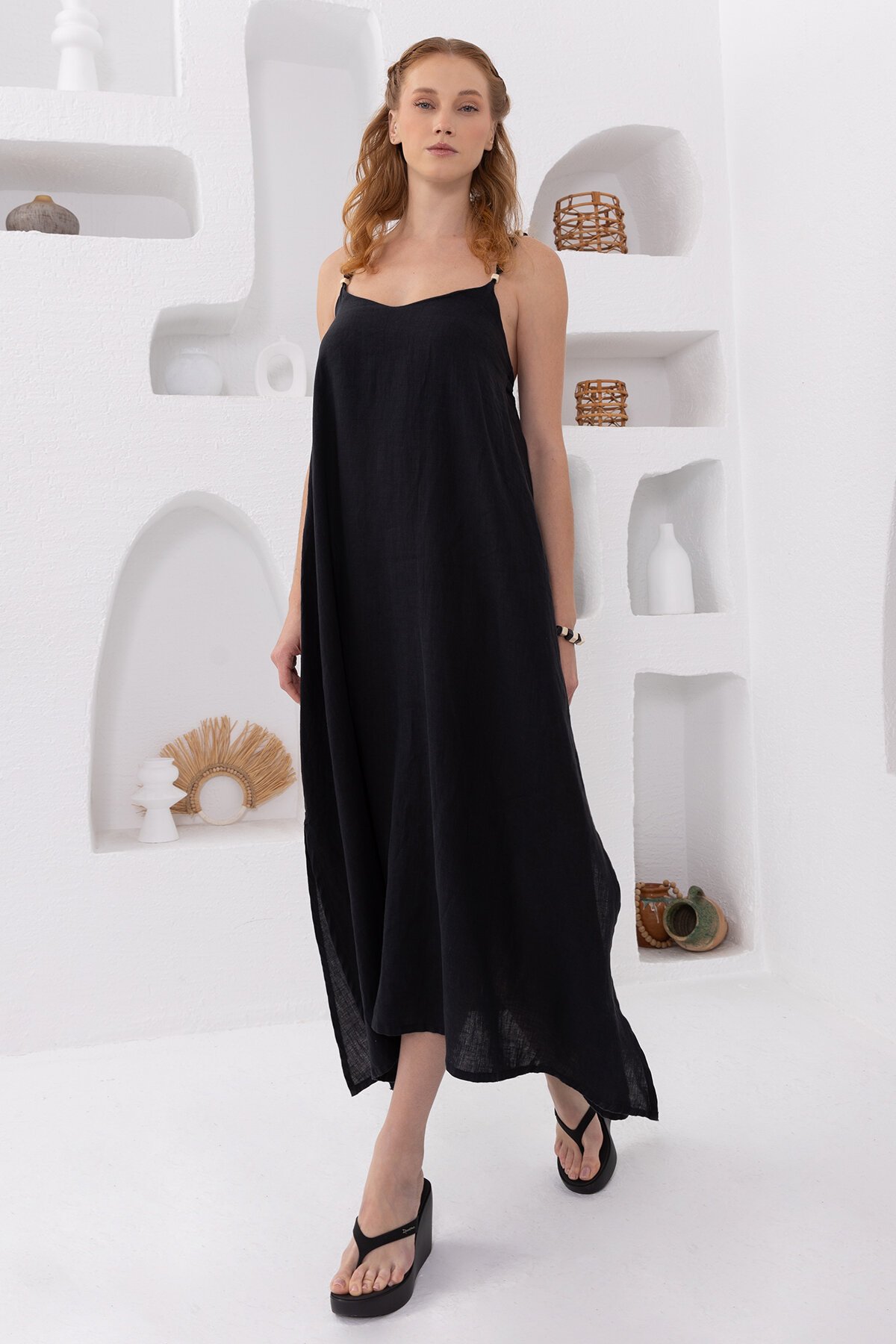 Black Natur | Keten Uzun Elbise