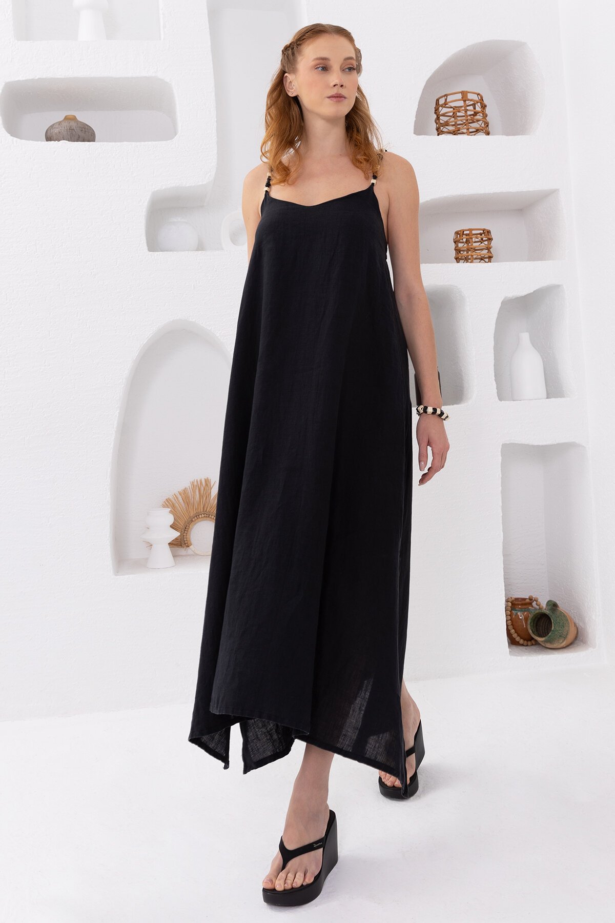 Black Natur | Keten Uzun Elbise
