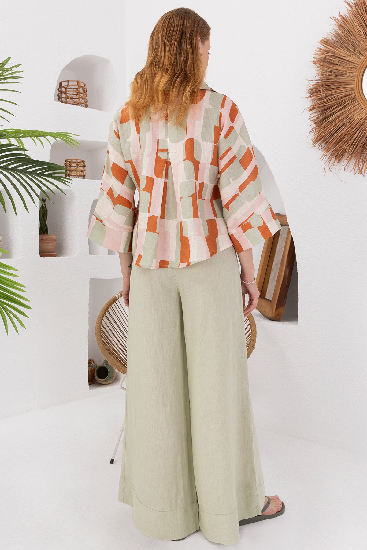 Green Papaya | Keten Bol Paça Pantolon