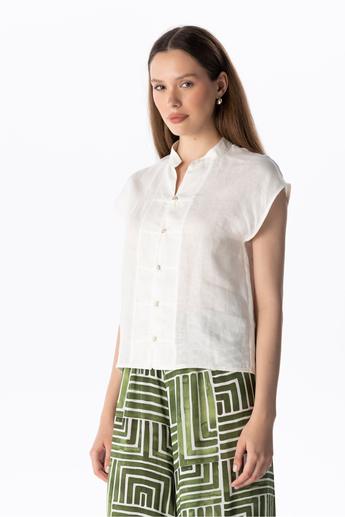 LINEN BUTTON TOP
