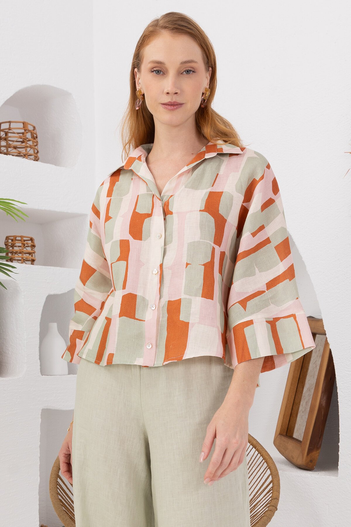 Papaya | Keten Kısa Gömlek