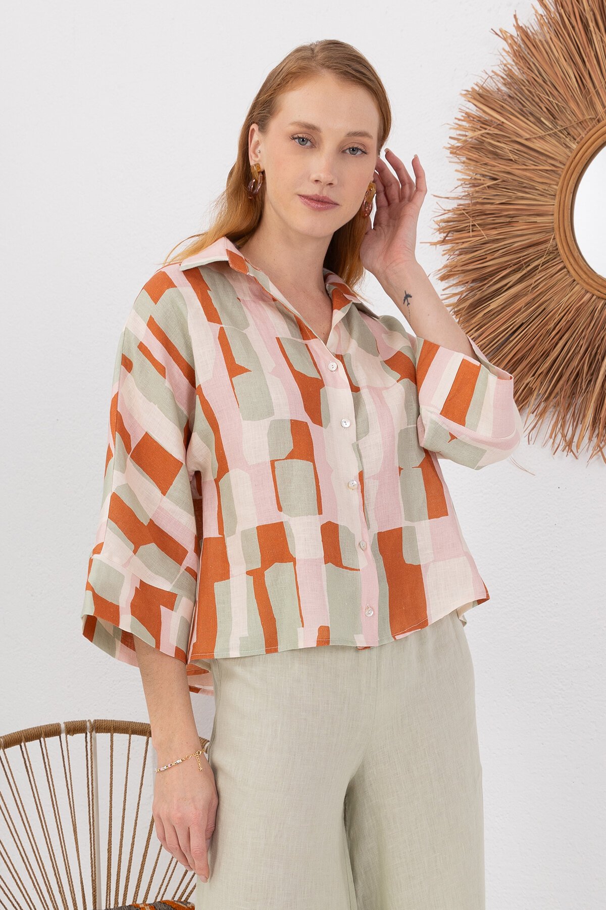 Papaya | Keten Kısa Gömlek