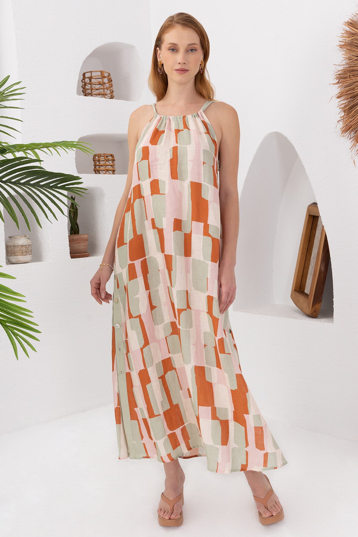 Papaya | Keten Uzun Elbise