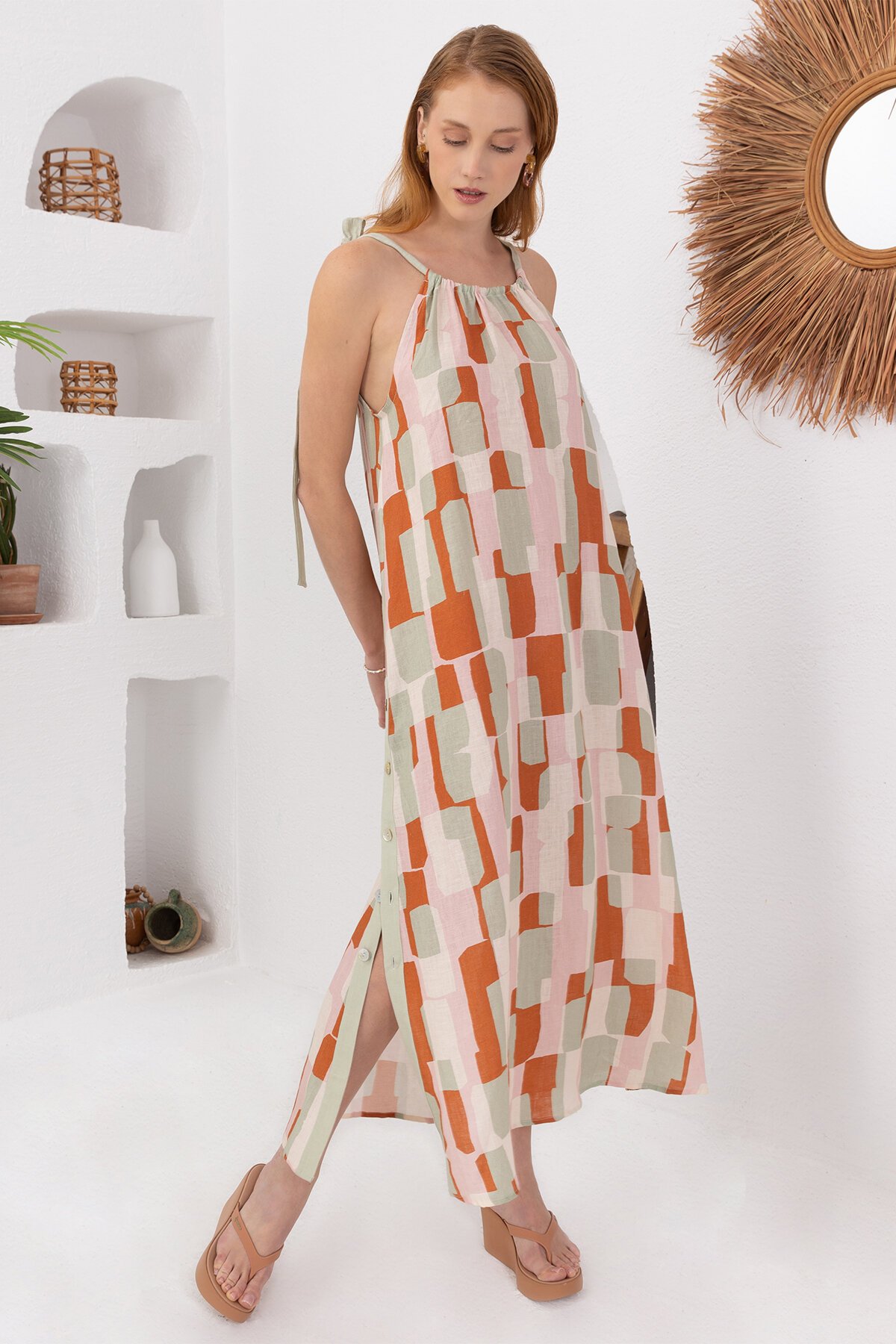 Papaya | Keten Uzun Elbise