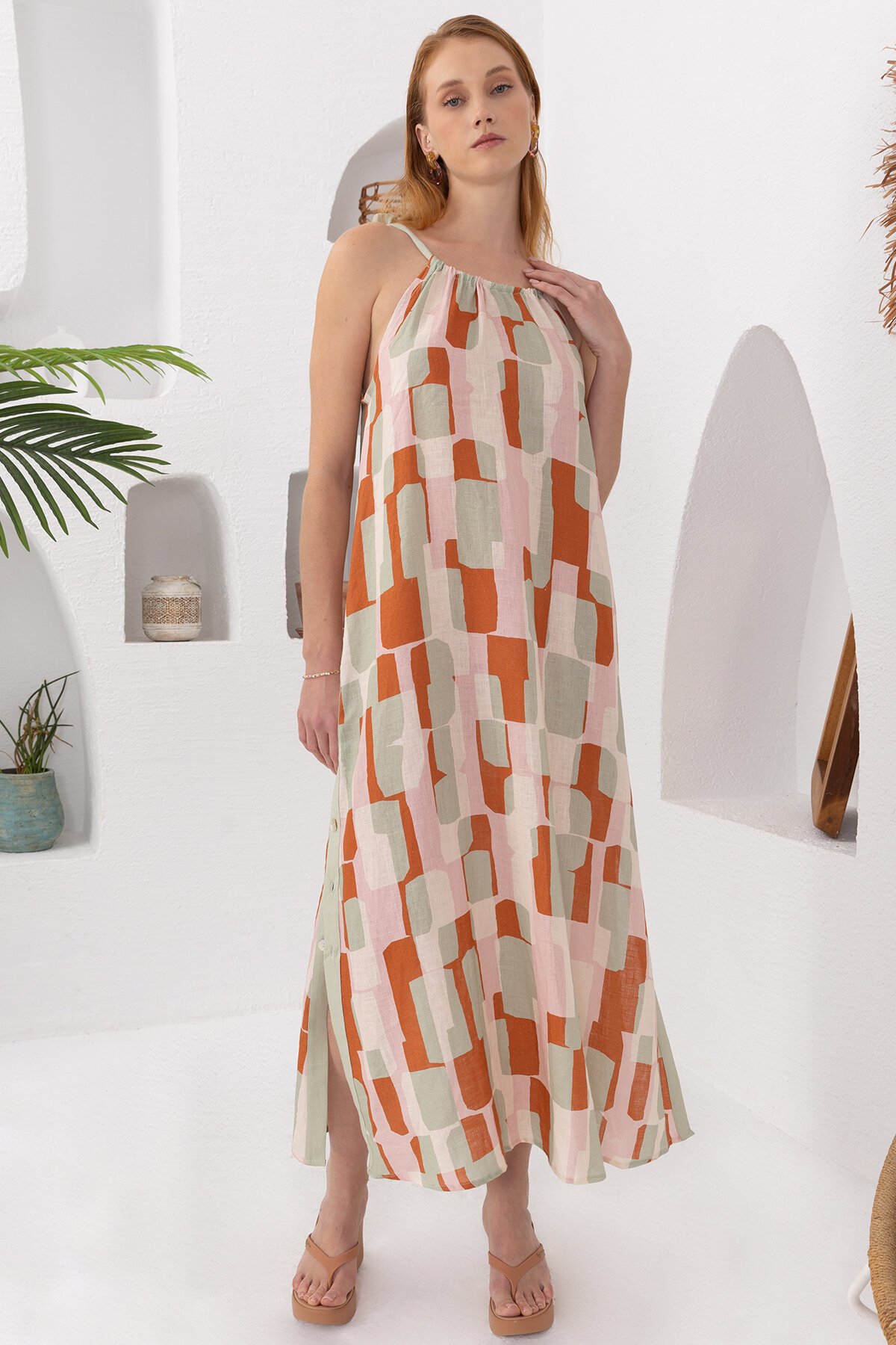 Papaya | Keten Uzun Elbise