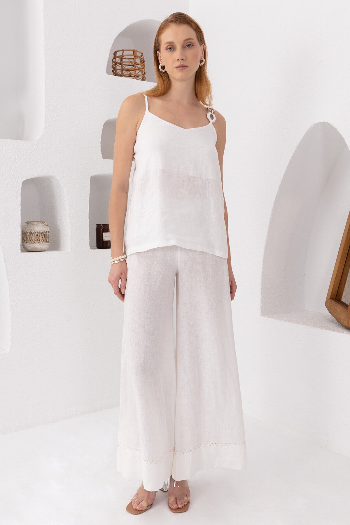 White Daisy | Keten Askılı Bluz