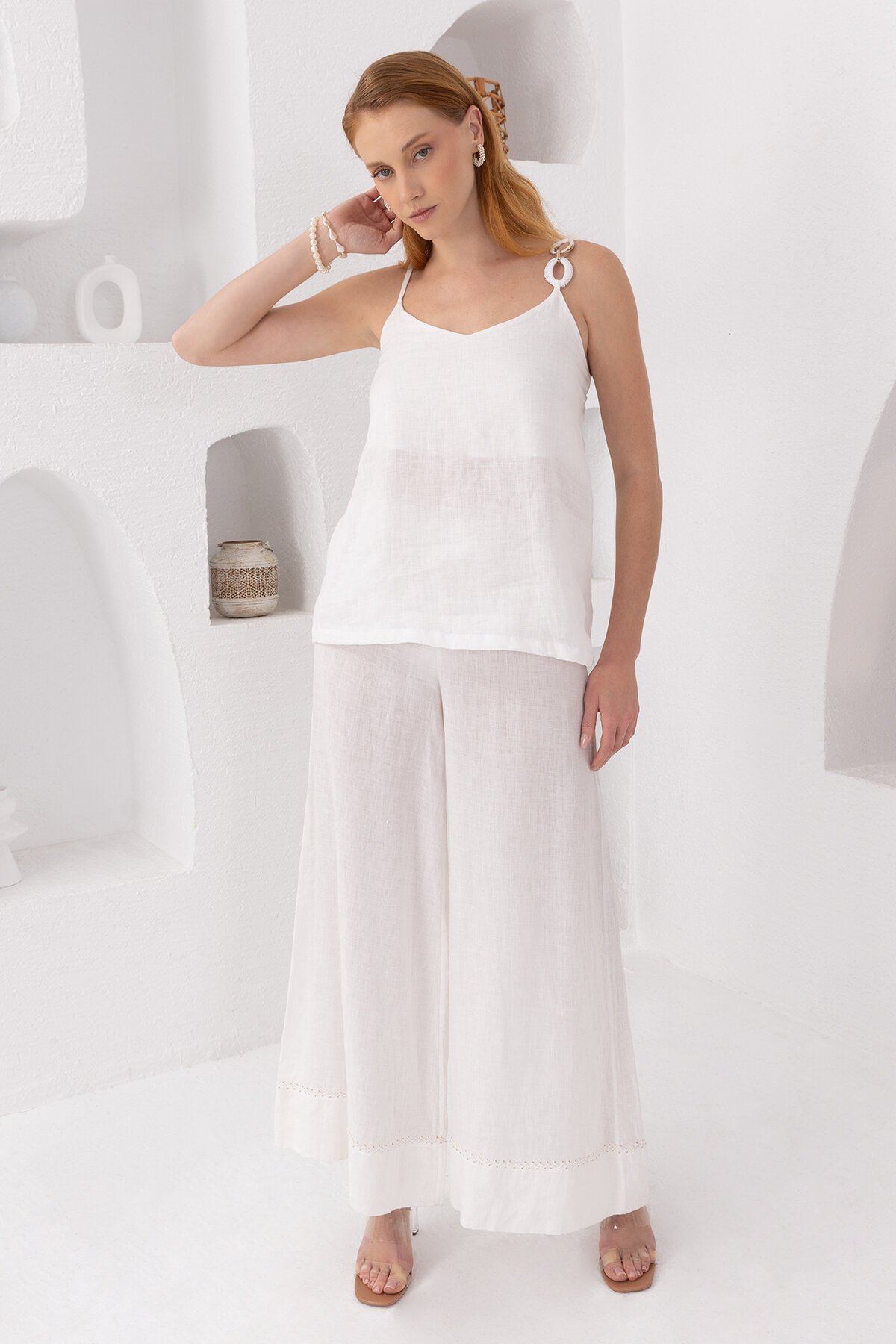 White Daisy | Keten Bol Paça Pantolon