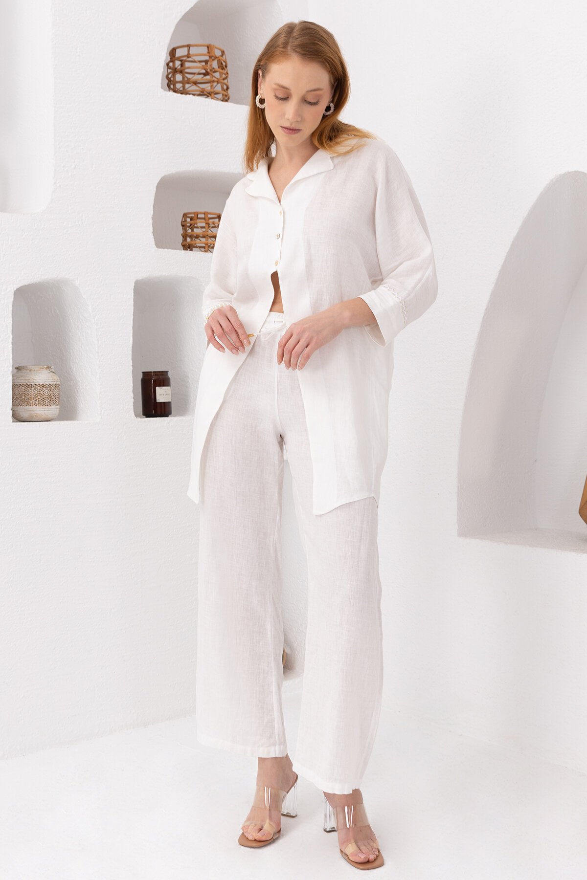 White Daisy | Keten Pantolon