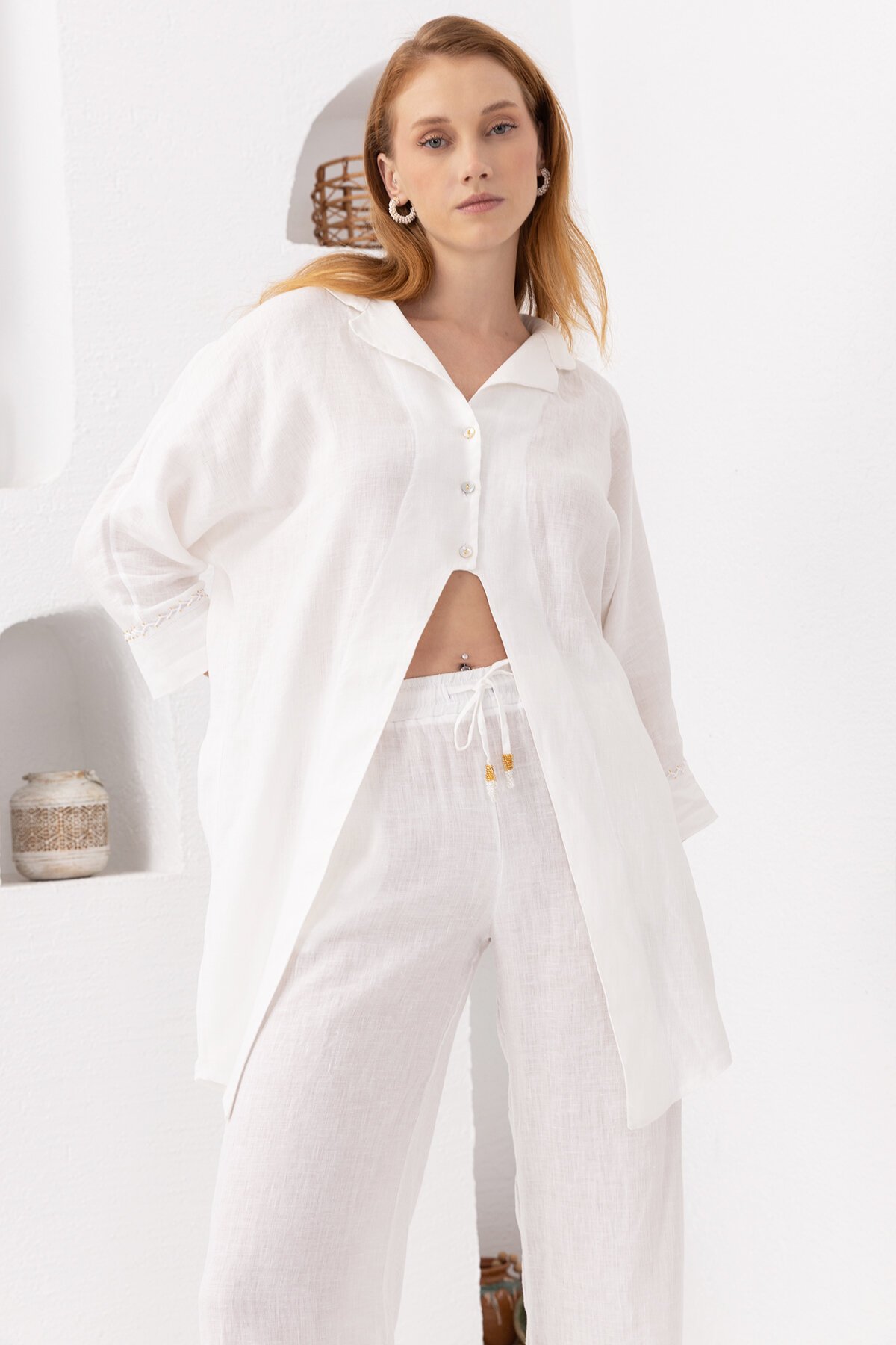 White Daisy | Keten Salaş Gömlek