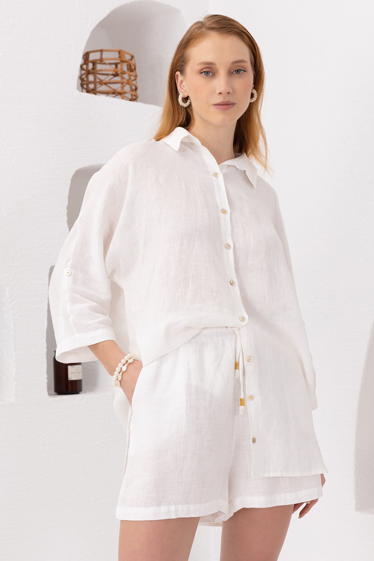 White Daisy | Keten Şort