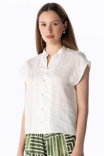 LINEN BUTTON TOP